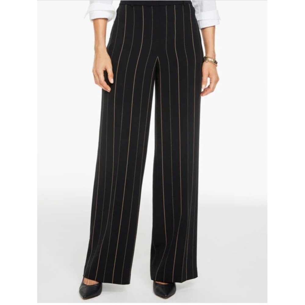 TALBOTS Wide Leg Polished Crepe Pants Size 14 Black Majestic Stripe NEW Career